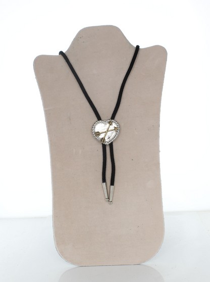 36mm Silver Heart with Cross Arrows Bolo Tie, made in USA, each