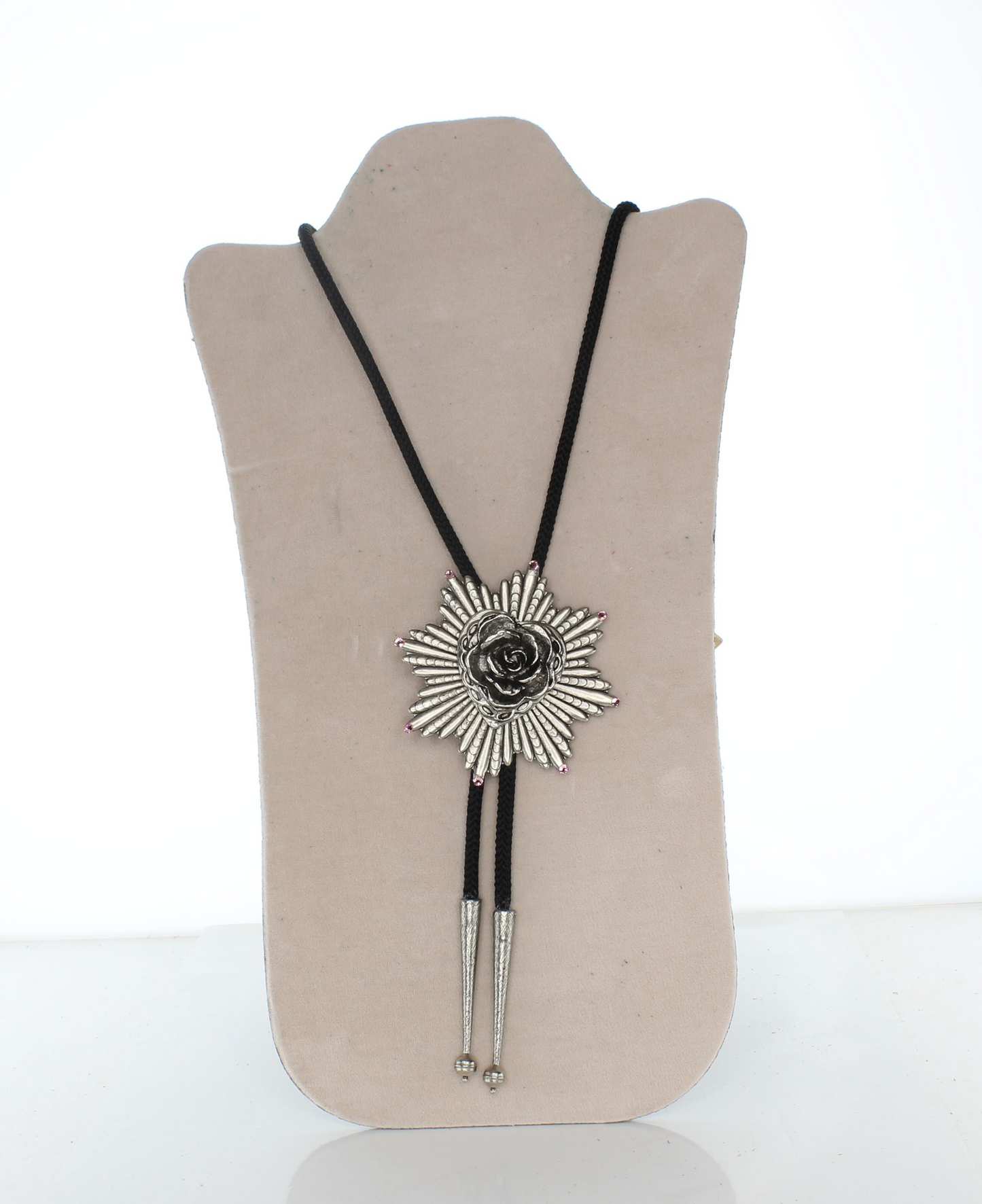 76mm Silver Starburst Rose Bolo Tie, made in USA, each