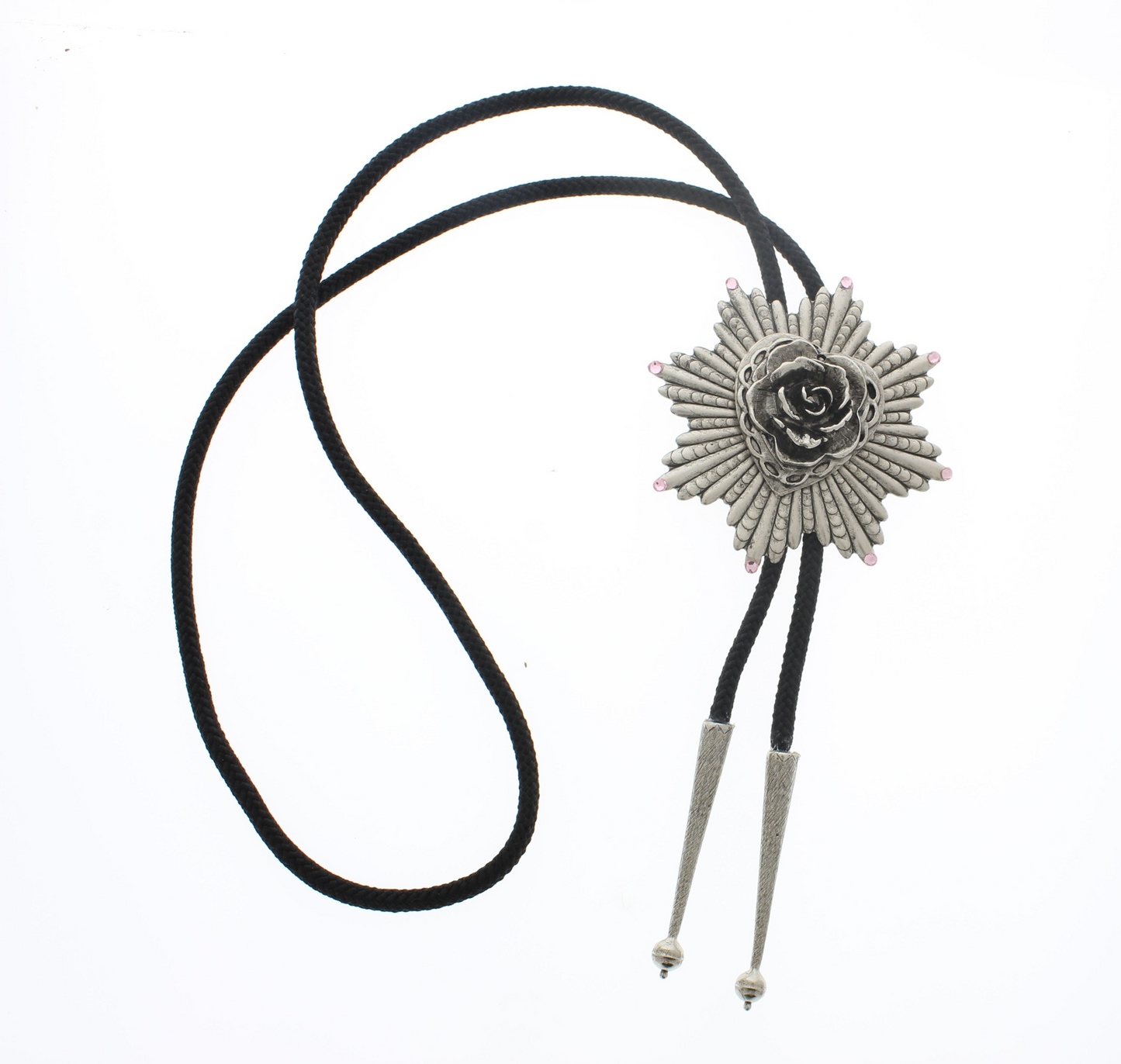 76mm Silver Starburst Rose Bolo Tie, made in USA, each