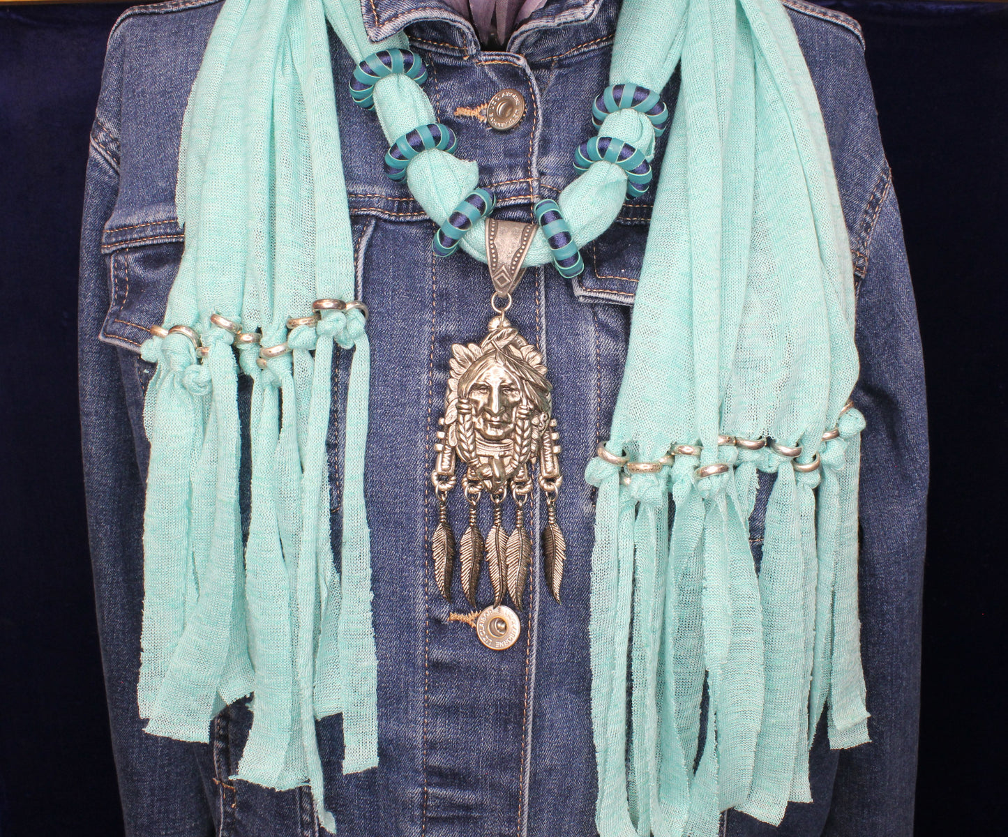 Turquoise Spirit – Handcrafted Beaded Scarf with Pendant