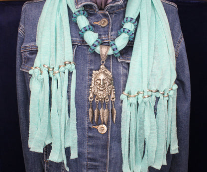 Turquoise Spirit – Handcrafted Beaded Scarf with Pendant
