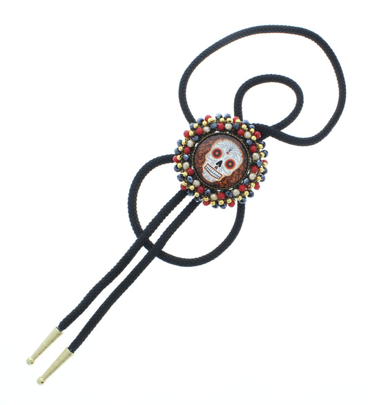 Harvest Haunt – Skull Candy Bolo Tie with Autumn Beading