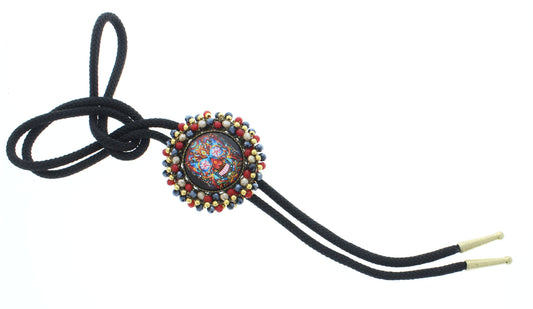 Fiesta Bloom – Beaded Bolo Tie with Colorful Skull Candy Centerpiece