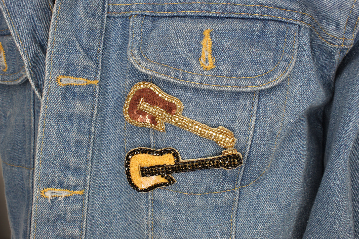 84mm x 33mm Embroidered Guitar brooch, Peach or Rose Gold, each