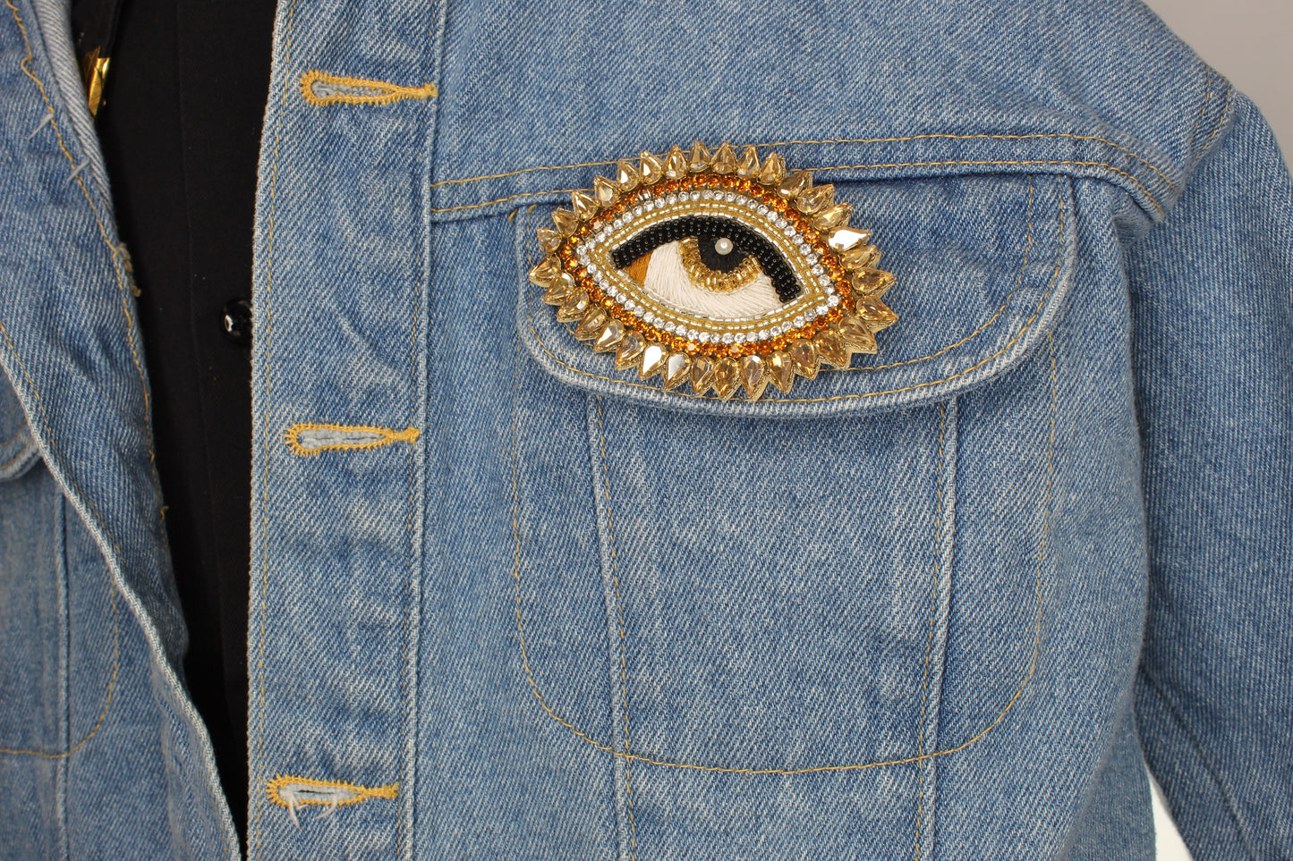 54mm x 79mm Embroidered Sequin Evil Eye Brooch or Hat Pin, each