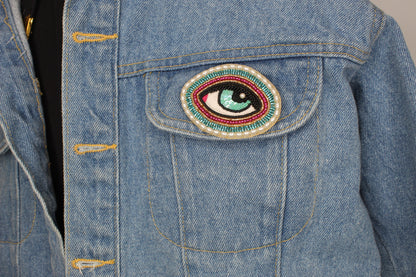 48mm x 66mm Embroidered Sequin Evil Eye Brooch or Hat pin, each