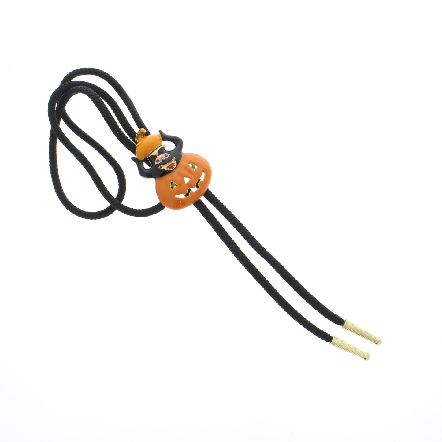 Black Cat & Jack-o’-Lantern Bolo Tie, USA Made in Texas, 53.2mm x 37.5mm, each