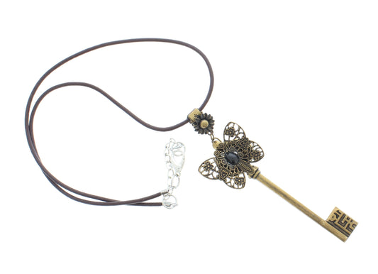 Winged Bloom – Butterfly Key Pendant Necklace on Dark Cord, 31.1mm x 81.5mm, made in USA