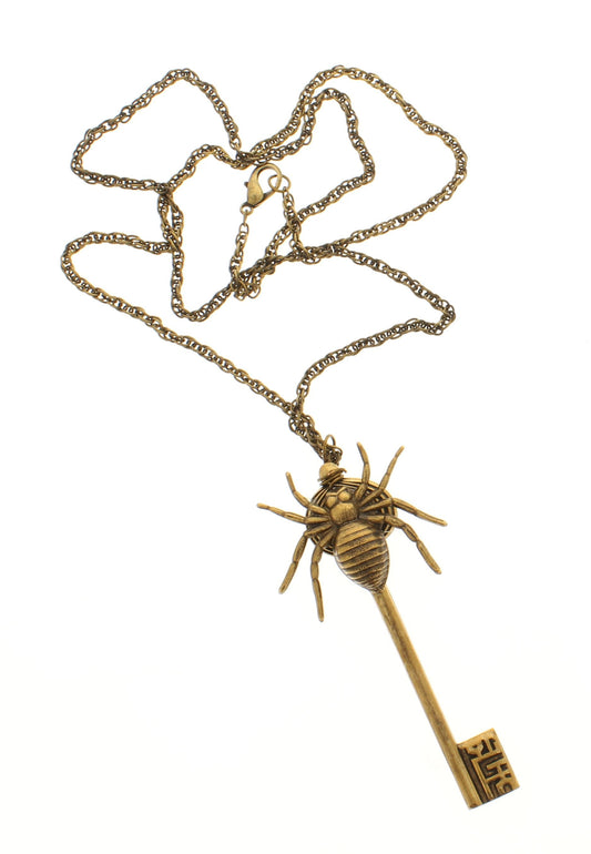 Weblocked – Spider Key Pendant Necklace in Gold, 83.8mm x 41.4mm, made in USA