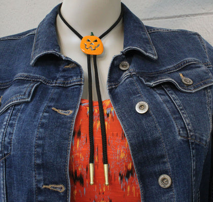 Jack-o'-lantern Halloween Bolo Tie, USA Made in Texas 38mm x 47.6mm, each