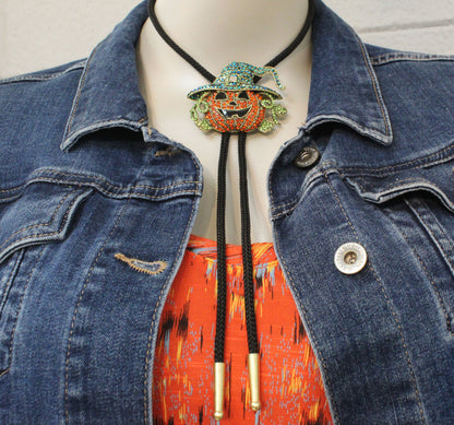 64mm x 49.3mm Witchy Grin – Jack-o'-Lantern Bolo Tie, made in the USA, each