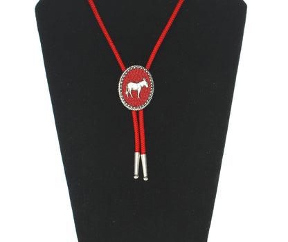 44mm x 34mm Crimson Burro Bolo Tie, 36" red cord, made in USA, each