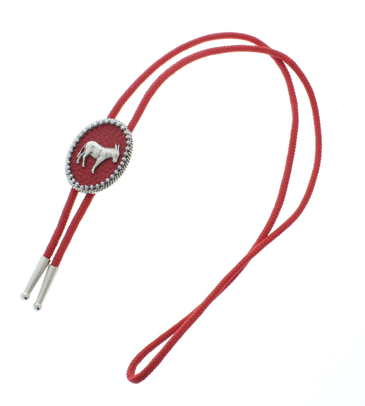 44mm x 34mm Crimson Burro Bolo Tie, 36" red cord, made in USA, each