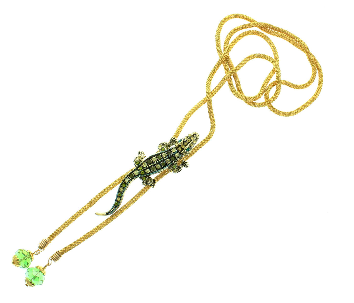 72mm Rhinestone Alligator Bolo Tie, 36" Gold Cord, made in USA, each
