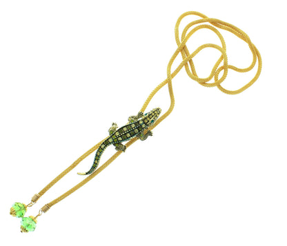 72mm Rhinestone Alligator Bolo Tie, 36" Gold Cord, made in USA, each