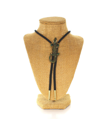 71mm x 25mm Rhinestone Alligator Bolo Tie (Black or White Cord), made in USA, each