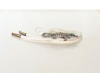 71mm x 25mm Rhinestone Alligator Bolo Tie (Black or White Cord), made in USA, each