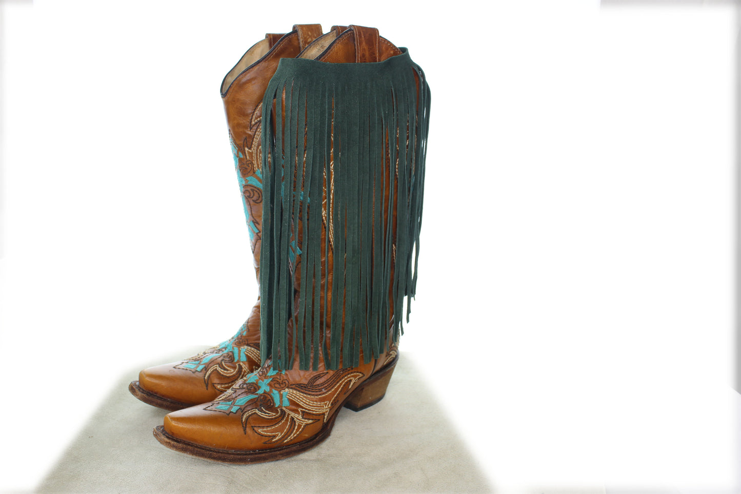 Leather Fringe Hunter Green, 10" length with 1/2" bias at top, Made in USA, Sold by the FOOT (12 inches)