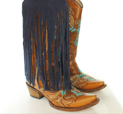 Leather Fringe Dark Blue, 10" length with 1/2" bias at top, Made in USA, Sold by the FOOT (12 inches)