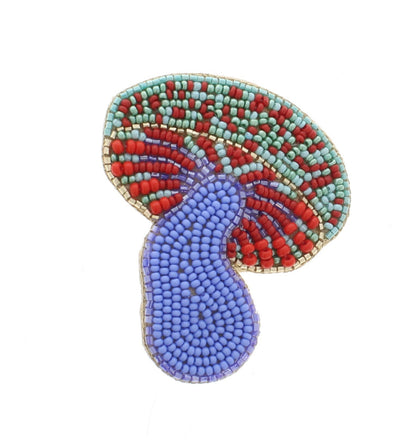 66mm x 57mm Colorful Mushroom Embroidered Beaded Pin – Handmade Woodland Brooch, each