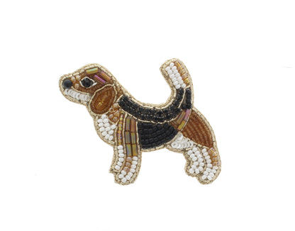 63mm x 68mm Beagle Dog Embroidered Beaded Pin – Handmade Animal Brooch, each