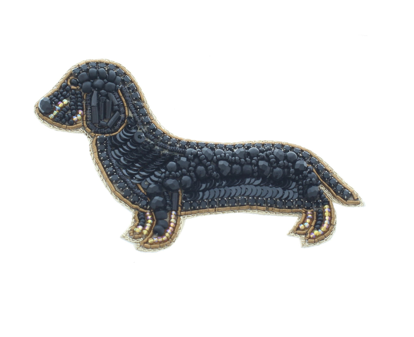 55mm x 88mm Black Dachshund Dog Embroidered Beaded Pin – Handmade Animal Brooch, each