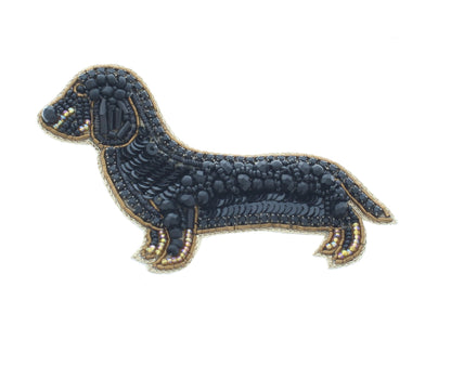 55mm x 88mm Black Dachshund Dog Embroidered Beaded Pin – Handmade Animal Brooch, each
