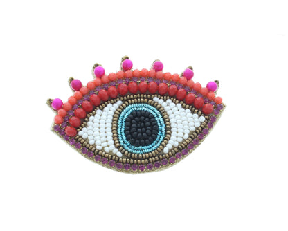 41mm x 59mm Pink & Red Evil Eye Beaded Pin – Handmade Embroidered Brooch, each