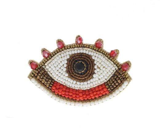 41mm x 60mm Evil Eye Embroidered Beaded Pin – Handmade Protective Brooch, each