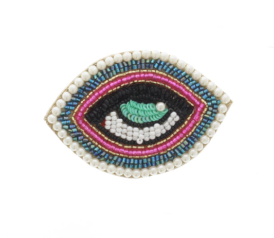 43mm x 64mm Colorful Evil Eye Beaded Pin – Handmade Embroidered Brooch, each