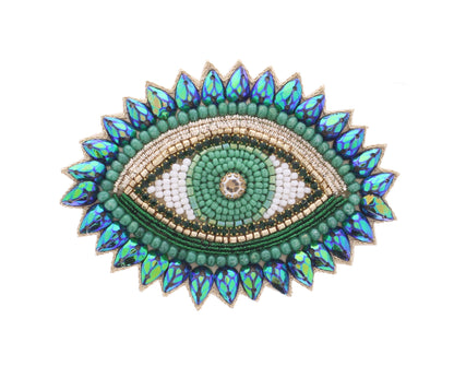 61mm x 84mm Green & Blue Evil Eye Beaded Pin – Handmade Embroidered Brooch, each