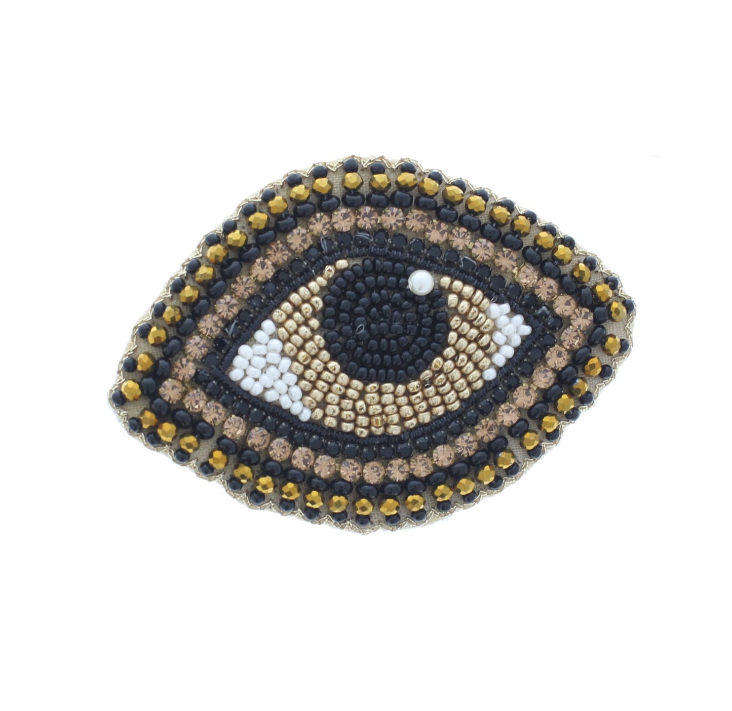 51mm x 73mm Black & Gold Evil Eye Beaded Pin – Handmade Embroidered Brooch, each