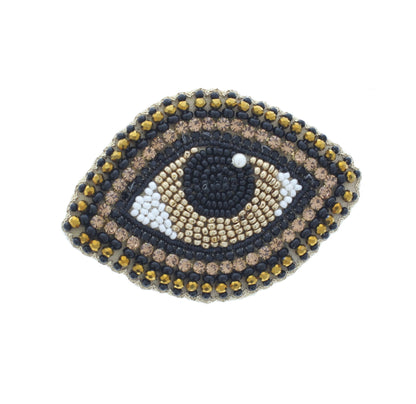 51mm x 73mm Black & Gold Evil Eye Beaded Pin – Handmade Embroidered Brooch, each