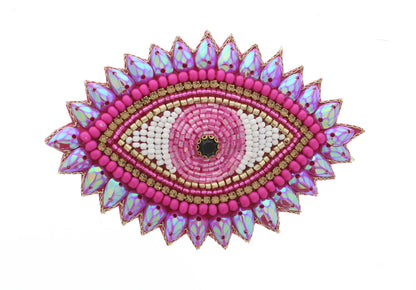 61mm x 90mm Pink Evil Eye Beaded Pin – Handmade Embroidered Brooch, each