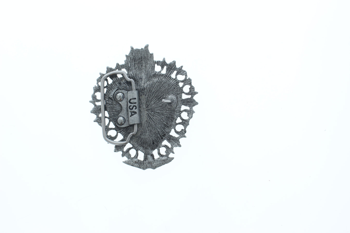 Sacred Ember, silver heart buckle, Made in USA, 84.7mm x 72.5mm