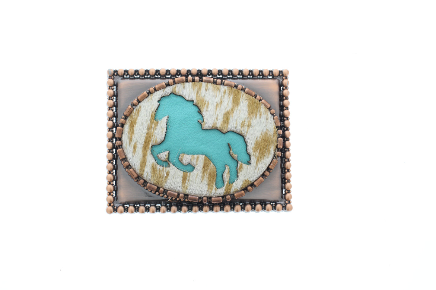 Run Wild, copper buckle, Made in USA, 77.7mm x 98.8mm