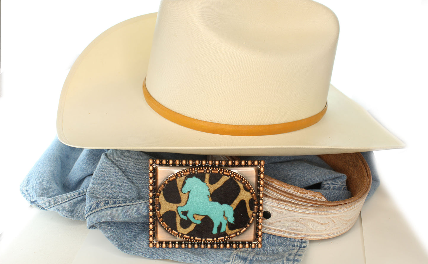 Copper Mustang belt buckle, Made in USA, 77.1mm x 98.5mm