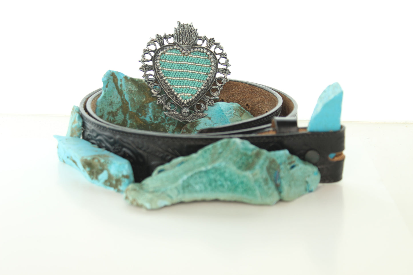 Sacred Ember, silver heart buckle, Made in USA, 84.7mm x 72.5mm