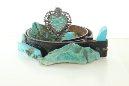 Sacred Ember, silver heart buckle, Made in USA, 84.7mm x 72.5mm