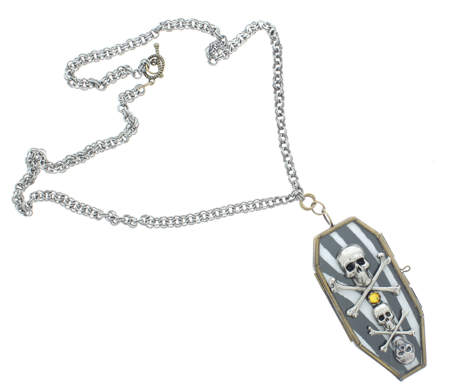 Rest in Glitter – Glass Coffin Necklace with Skeleton Cameo