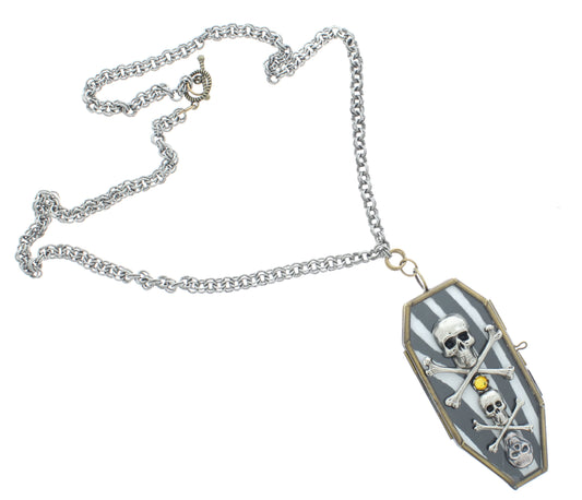 Rest in Glitter – Glass Coffin Necklace with Skeleton Cameo