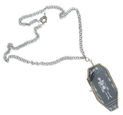 Rest in Glitter – Glass Coffin Necklace with Skeleton Cameo