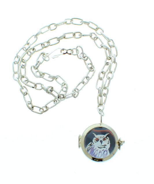 29mm Reversible Halloween Necklace – Owl & Spider Pendant with Silver Chain, each