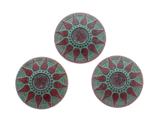 11mm x 36mm Sunburst stone setting, metal cast, green patina finish, pack of 3