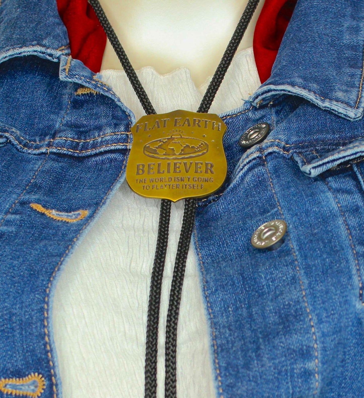 52mm x 45mm Flat Earth Believer Bolo Tie, made in USA, each