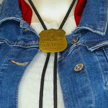 52mm x 45mm Flat Earth Society Bolo Tie, made in USA, each