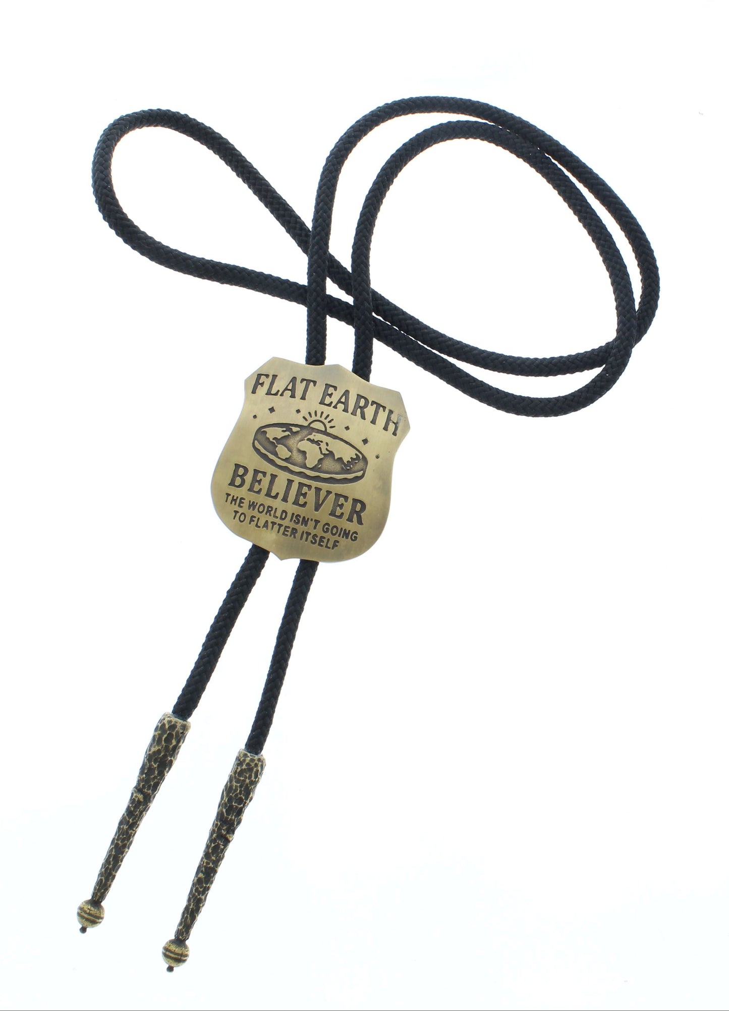 52mm x 45mm Flat Earth Believer Bolo Tie, made in USA, each
