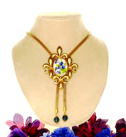 97mm x 75mm Vintage Floral Porcelain Bolo Tie, made in USA, each