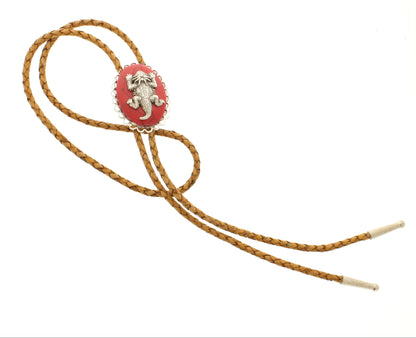 46mm x 36mm Red Stone Bolo Tie with Silver Horned Toad, made in USA, each