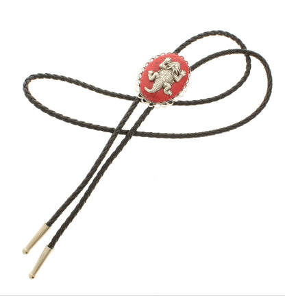 46mm x 36mm Red Stone Bolo Tie with Silver Horned Toad, made in USA, each